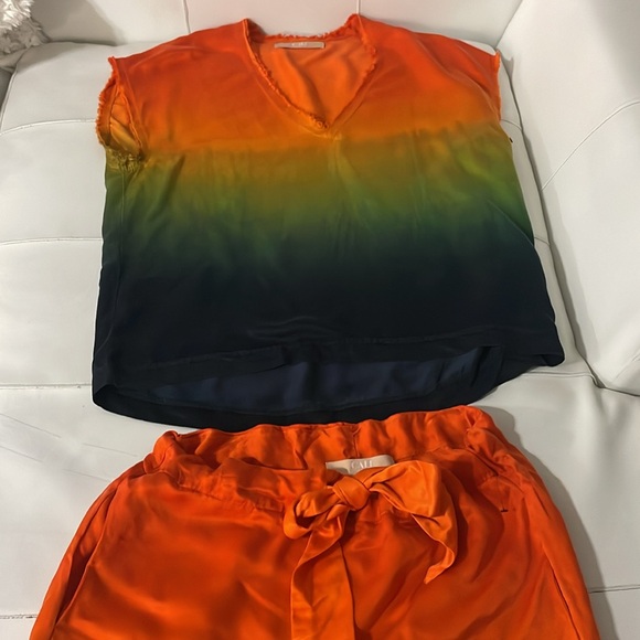 NWOT CALI DREAMING ombre orange green satin cooed matching set Small - Picture 3 of 8